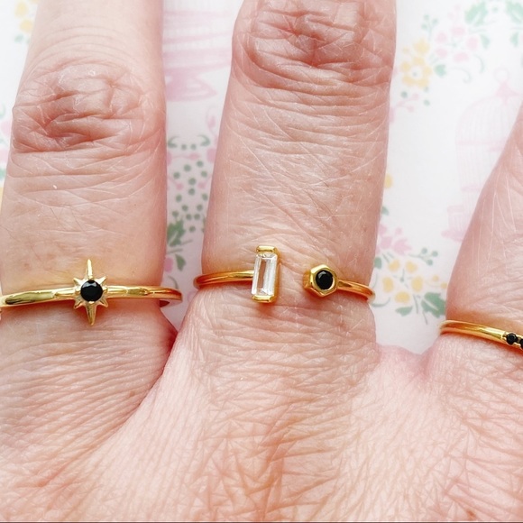 Twilight Star Black Stone Gold Tone Ring 925 Sz 6 - Picture 3 of 4